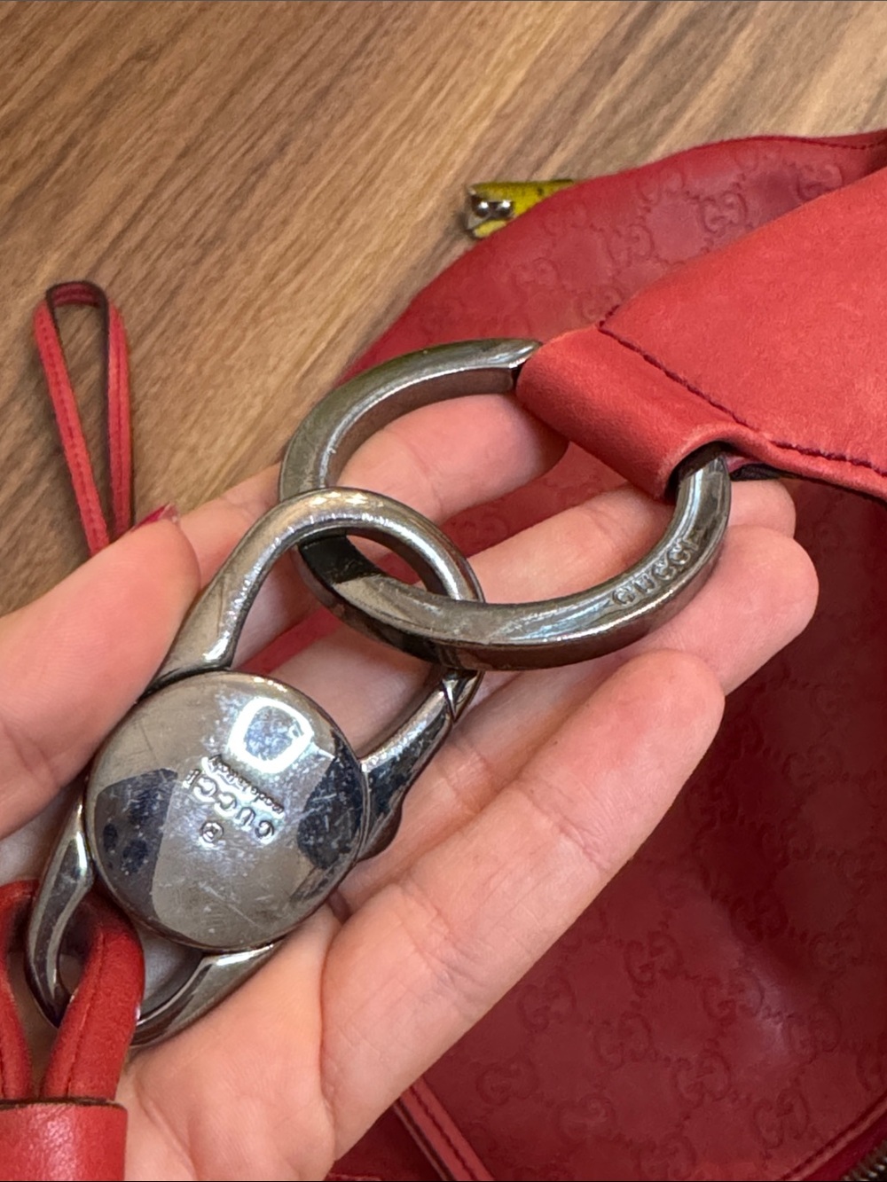 Gucci Red Monogram Leather Hobo Shoulder Bag - Picture 7 of 16